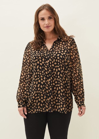 Phase Eight Millie Spot Shirts Black/Brown Canada | GMHNDR-562